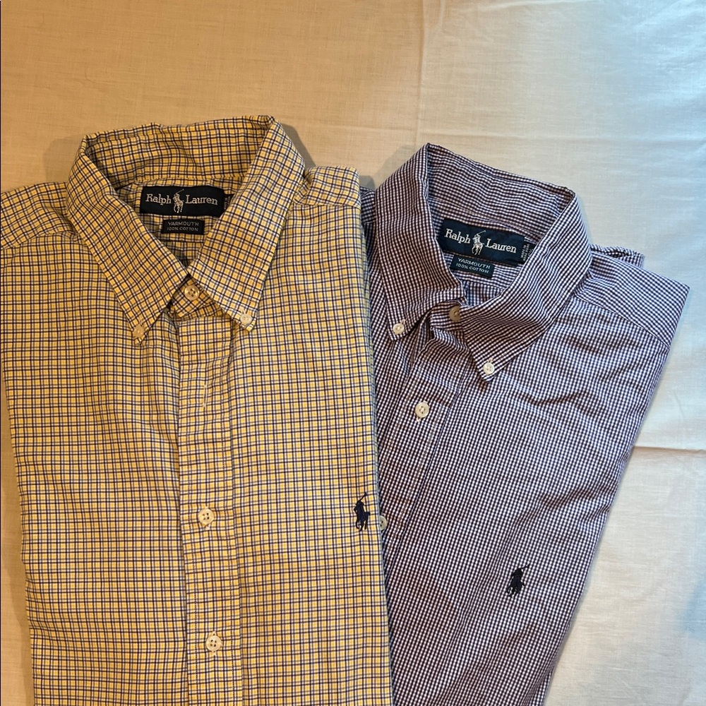 Ralph Lauren Men's Plaid Shirts - Yellow and Blue. Long sleeve
